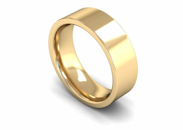 9ct Yellow Gold 7mm Flat Court Edged Heavy Ring