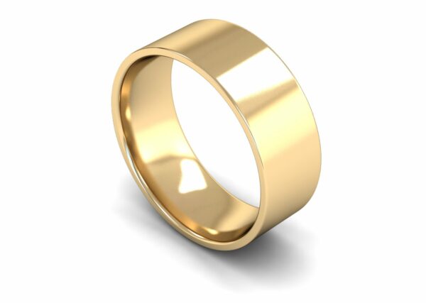 9ct Yellow Gold 8mm Flat Court Edged Light Ring